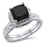 White Gold 2 3/4ct TDW Black and White Diamond Bridal Ring Set - Handcrafted By Name My Rings™