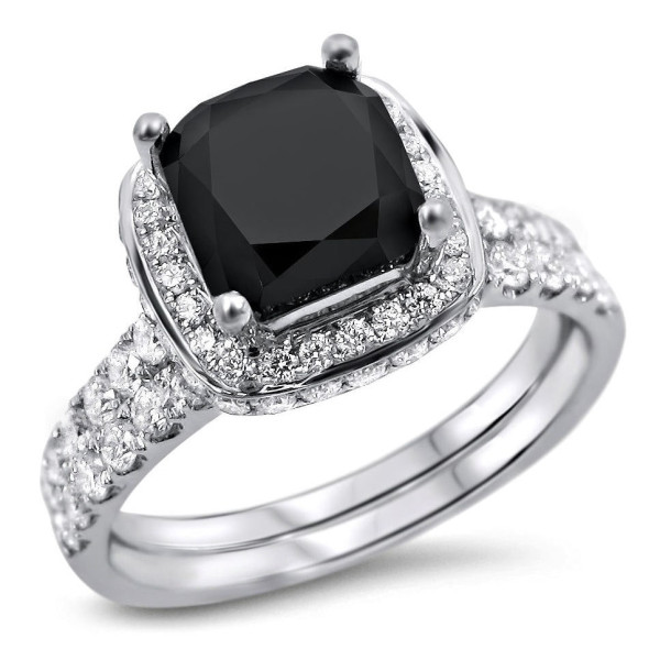 White Gold 2 3/4ct TDW Black and White Diamond Bridal Ring Set - Handcrafted By Name My Rings™