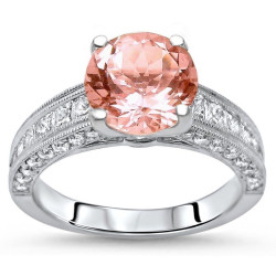 White Gold 2 3/4ct TGW Round-cut Morganite Diamond Engagement Ring - Handcrafted By Name My Rings™