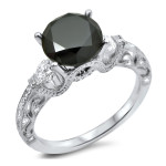 White Gold 2 3/8ct TDW Black 3-stone Round Diamond Ring - Handcrafted By Name My Rings™