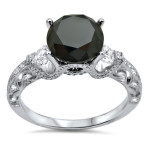 White Gold 2 3/8ct TDW Black 3-stone Round Diamond Ring - Handcrafted By Name My Rings™