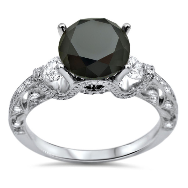 White Gold 2 3/8ct TDW Black 3-stone Round Diamond Ring - Handcrafted By Name My Rings™