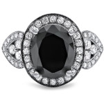 White Gold 2 7/8ct Oval-cut Black and White Diamond Halo Vintage Style Ring - Handcrafted By Name My Rings™