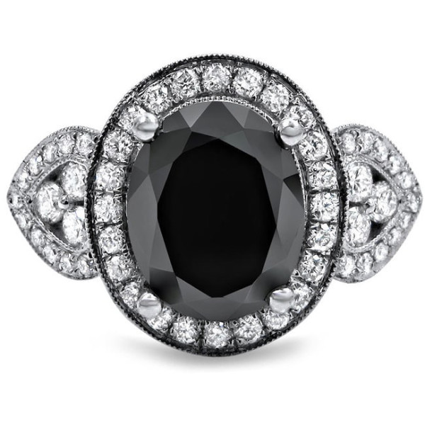 White Gold 2 7/8ct Oval-cut Black and White Diamond Halo Vintage Style Ring - Handcrafted By Name My Rings™