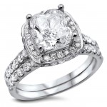 White Gold 2ct Cushion-cut White Diamond Clarity Enhanced Engagement Ring Bridal Set - Handcrafted By Name My Rings™