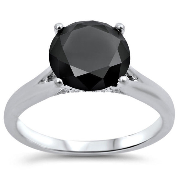 White Gold 2ct TDW Black Round Diamond Solitaire Engagement Ring - Handcrafted By Name My Rings™