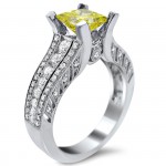 White Gold 2ct TDW Canary Yellow Diamond Ring - Handcrafted By Name My Rings™