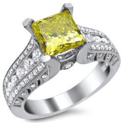 White Gold 2ct TDW Canary Yellow Diamond Ring - Handcrafted By Name My Rings™