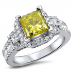White Gold 2ct TDW Canary Yellow Princess Diamond Engagement Ring - Handcrafted By Name My Rings™