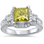 White Gold 2ct TDW Canary Yellow Princess Diamond Engagement Ring - Handcrafted By Name My Rings™