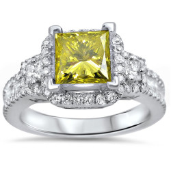 White Gold 2ct TDW Canary Yellow Princess Diamond Engagement Ring - Handcrafted By Name My Rings™
