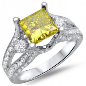 White Gold 2ct TDW Canary Yellow Princess-cut Diamond Ring - Handcrafted By Name My Rings™