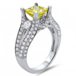 White Gold 2ct TDW Canary Yellow Princess-cut Diamond Ring - Handcrafted By Name My Rings™