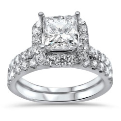 White Gold 2ct TDW Princess-cut Diamond Enhanced Bridal Ring Set - Handcrafted By Name My Rings™