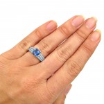 White Gold 2ct TGW Cushion-cut Blue Sapphire and 1ct TDW Diamond Engagement Ring - Handcrafted By Name My Rings™