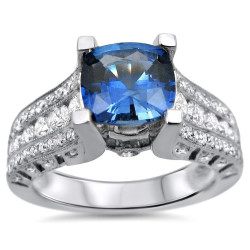 White Gold 2ct TGW Cushion-cut Blue Sapphire and 1ct TDW Diamond Engagement Ring - Handcrafted By Name My Rings™