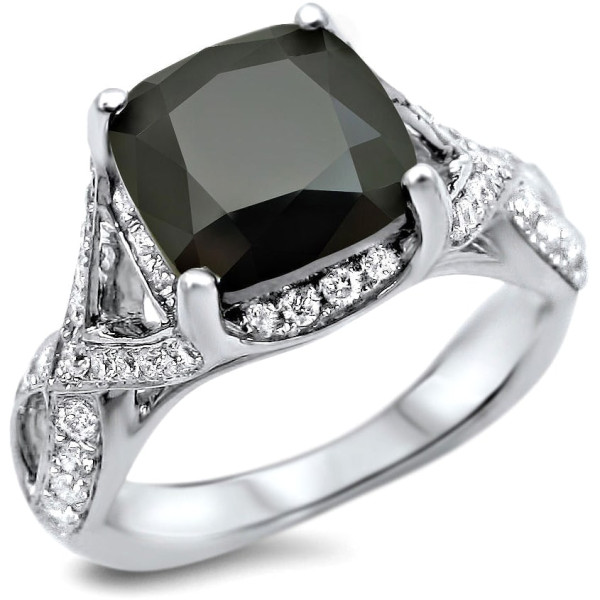 White Gold 3 1/4ct Black/ White Cushion-cut Diamond Engagement Ring - Handcrafted By Name My Rings™