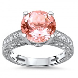 White Gold 3 1/5ct TGW Round-cut Morganite Diamond Engagement Ring - Handcrafted By Name My Rings™