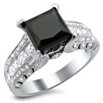 White Gold 3 2/5ct TDW Black Princess-cut Round Diamond Ring - Handcrafted By Name My Rings™