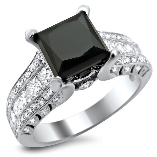 White Gold 3 2/5ct TDW Black Princess-cut Round Diamond Ring - Handcrafted By Name My Rings™