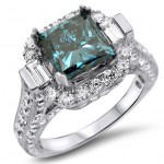 White Gold 3ct Blue and White Princess-cut Diamond Engagement Ring - Handcrafted By Name My Rings™