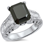 White Gold 4 1/6 TDW Emerald-cut Black Diamond Engagement Ring - Handcrafted By Name My Rings™