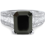 White Gold 4 1/6 TDW Emerald-cut Black Diamond Engagement Ring - Handcrafted By Name My Rings™