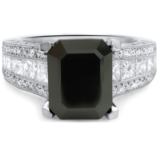 White Gold 4 1/6 TDW Emerald-cut Black Diamond Engagement Ring - Handcrafted By Name My Rings™