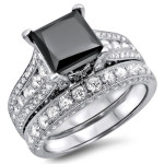White Gold 4 2/5ct Black Princess-cut Diamond Engagement Bridal Ring Set - Handcrafted By Name My Rings™