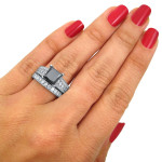 White Gold 4 2/5ct Black Princess-cut Diamond Engagement Bridal Ring Set - Handcrafted By Name My Rings™