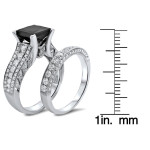 White Gold 4 2/5ct Black Princess-cut Diamond Engagement Bridal Ring Set - Handcrafted By Name My Rings™