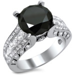 White Gold 4 2/5ct TDW Black Diamond Round-cut Center Engagement Ring - Handcrafted By Name My Rings™