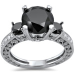 White Gold 4 2/5ct TDW Black and White 3-stone Diamond Bridal Ring Set - Handcrafted By Name My Rings™