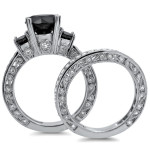 White Gold 4 2/5ct TDW Black and White 3-stone Diamond Bridal Ring Set - Handcrafted By Name My Rings™