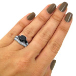 White Gold 4 2/5ct TDW Black and White 3-stone Diamond Bridal Ring Set - Handcrafted By Name My Rings™