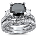 White Gold 4 3/4ct Black and White Round Diamond Bridal Ring Set - Handcrafted By Name My Rings™