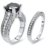 White Gold 4 3/5ct TDW Black and White Round-cut Diamond Bridal Set - Handcrafted By Name My Rings™