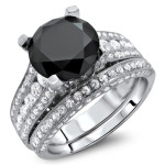 White Gold 4 3/5ct TDW Black and White Round-cut Diamond Bridal Set - Handcrafted By Name My Rings™