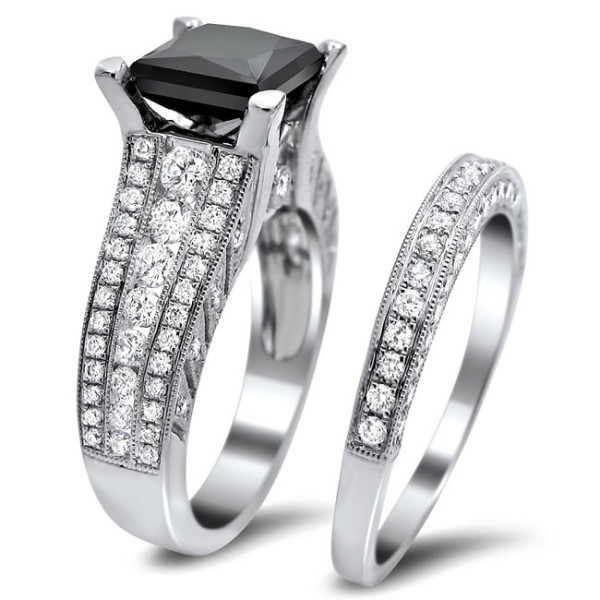 White Gold 4ct TDW Black and White Diamond Bridal Set - Handcrafted By Name My Rings™
