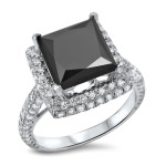 White Gold 4ct TDW Princess Cut Black Diamond Ring - Handcrafted By Name My Rings™
