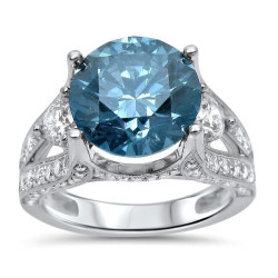 White Gold 5 2/5ct TDW Blue Diamond Engagement Ring - Handcrafted By Name My Rings™