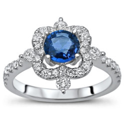 White Gold Blue Sapphire and 1/2ct TDW Diamond Engagement Ring - Handcrafted By Name My Rings™