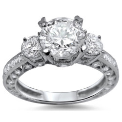 White Gold Enhanced 2 ct TDW 3-stone Round Diamond Engagement Ring - Handcrafted By Name My Rings™