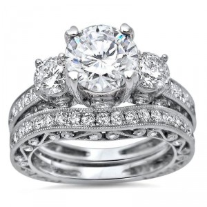 White Gold Moissanite and 1 1/2ct TDW Diamond Bridal Set - Handcrafted By Name My Rings™