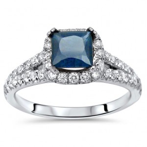 White Gold Princess-cut Blue Sapphire and 5/8ct TDW Diamond Engagement Ring - Handcrafted By Name My Rings™