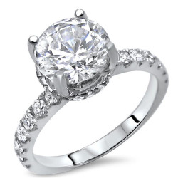 White Gold Round Moissanite and 1/2ct TDW Diamond Engagement Ring - Handcrafted By Name My Rings™