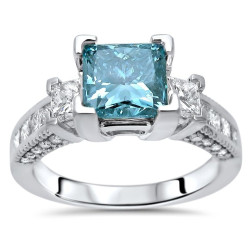 2 1/2 Blue Princess Cut Diamond Engagement White Gold - Handcrafted By Name My Rings™