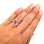 2 1/2 TGW Emerald Morganite Diamond 3 Stone Engagement Ring White Gold - Handcrafted By Name My Rings™