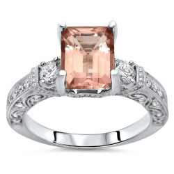 2 1/2 TGW Emerald Morganite Diamond 3 Stone Engagement Ring White Gold - Handcrafted By Name My Rings™