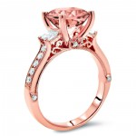 2 1/2 TGW Round Morganite 3 Stone Diamond Engagement Ring Rose Gold - Handcrafted By Name My Rings™